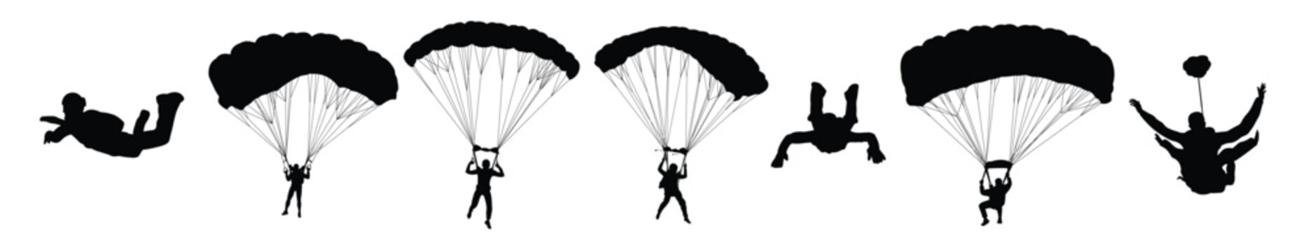 parachute sky diving silhouette set