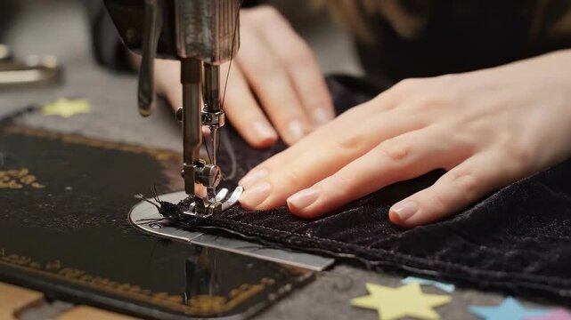 Vintage Sewing Machine Crafting with Colorful Star Decorations