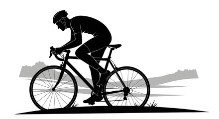 Naklejka premium Cyclist riding bike in scenic outdoor setting with mountains