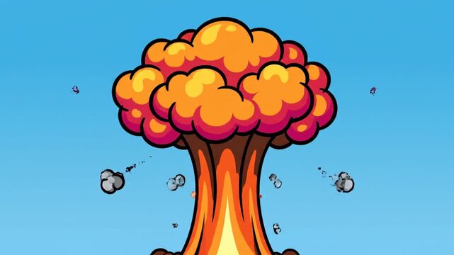 Cartoon style explosion blast cloud on clear blue sky