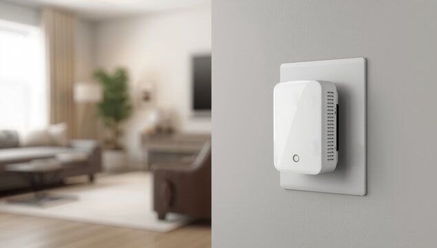 Close-up of a plugged-in home wifi extender