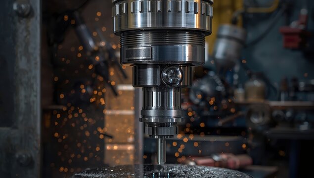 Detailed view of drilling machine spindle head