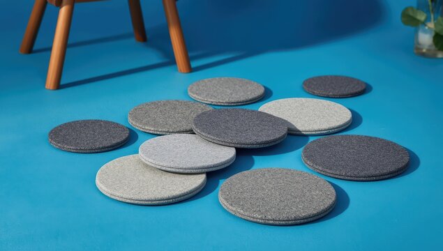 Furniture protective pads on blue backdrop