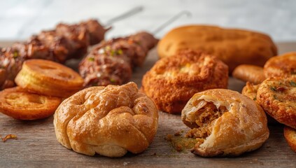 Snacks from Brazil: esfiha, kebab, patty, coxinha, pastel