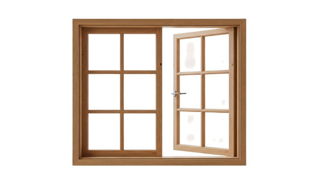 Wooden Window Frame with Open Pane, Background Removed