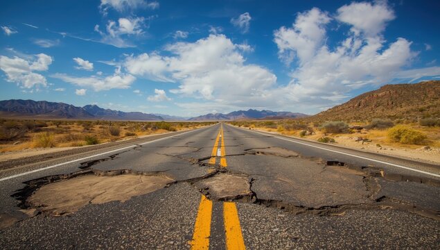 intersection on interstate 8 with deteriorated road and holes