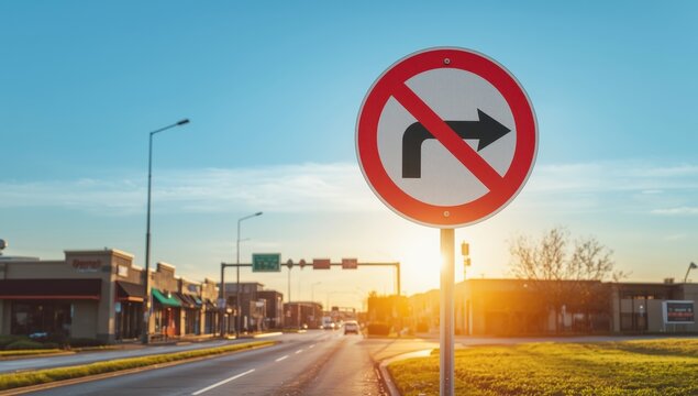 No left turn sign against a blue background. Traffic regulations. Left turn not allowed