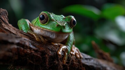 Obraz premium Gliding frog (Rhacophorus reinwardtii) sitting on a branch
