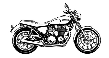 Naklejka premium Classic motorcycle black and white vector illustration detailed motorbike side view isolated on white