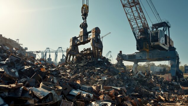 Crane attachment for loading scrap onto a truck