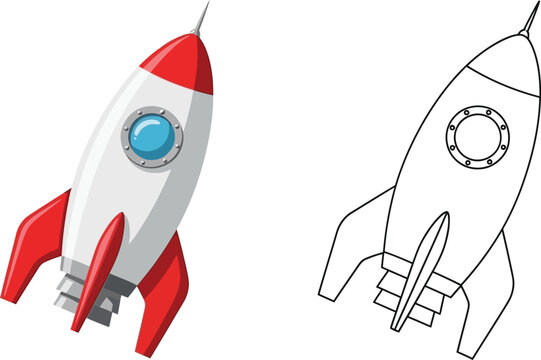 Cartoon rocket illustration in vibrant color and outline style perfect for childrens books educational materials or startup concepts