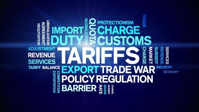 Tariffs animated word cloud-text design animation tag kinetic typography seamless loop.