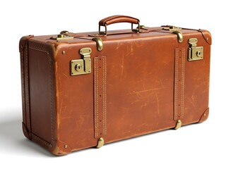 Vintage Leather Suitcase, Retro Luggage Bag for Travel, Old Brown Travel Case with Brass Hardware