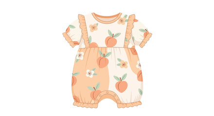 Vector baby romper with orange floral pattern