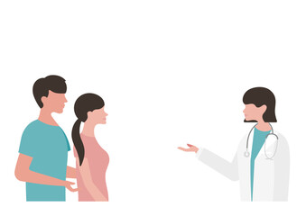 Fototapeta premium 薬の説明をする女医と若い夫婦のベクターイラスト素材