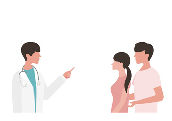 Obraz premium 指差し説明をする医師と若い夫婦のベクターイラスト素材