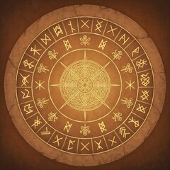 Naklejka premium A circle of ancient runes or symbols each representing personal