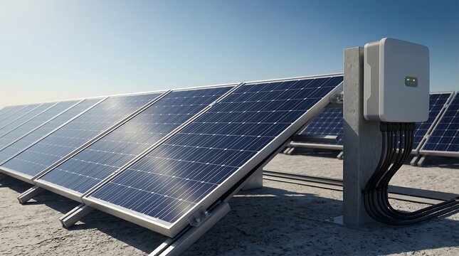 Solar Panel and Solar Inverter Renewable Energy System for Clean Green Electricity on Rooftop.