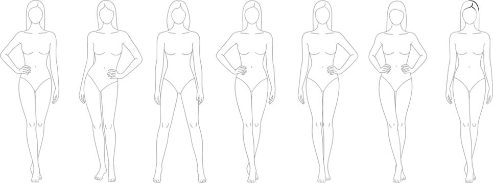 Female body types diversity illustration fashion anatomy study flat vector