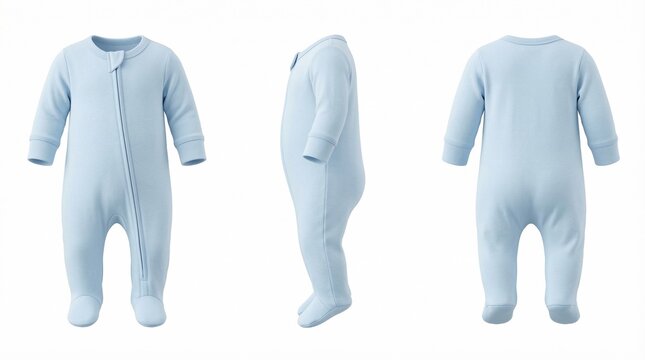 Baby blue footed pajamas isolated on a white background, studio shot.