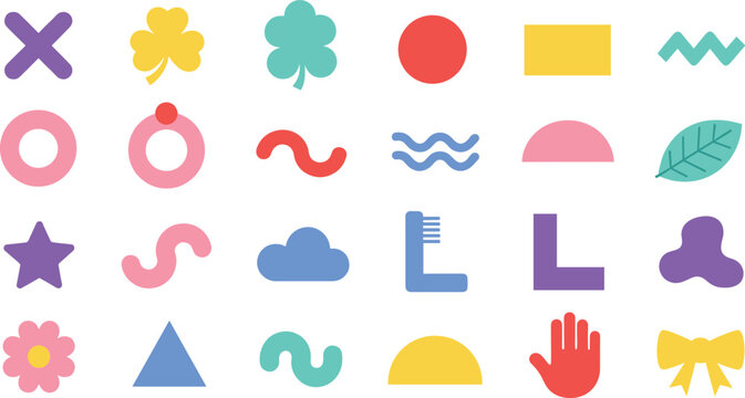 Colorful abstract icon shapes set geometric symbols cloud leaf wave flower modern flat design vector illustration collection