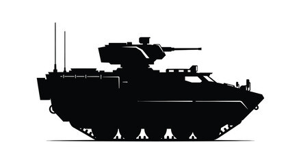 A stark black silhouette of a modern military tank showcasing its powerful design silhouette high quality © nhpvect02