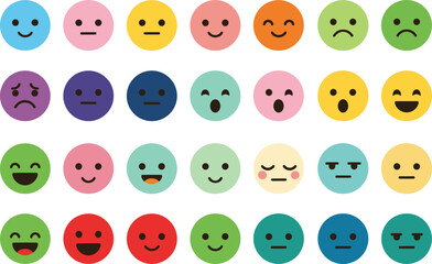 Cute emoji face collection colorful flat smiley expressions set happy sad angry surprised emotion icons vector illustration design