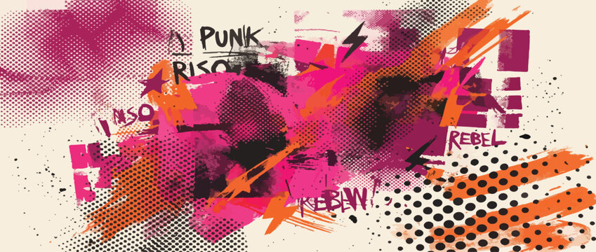 Punk pink risograph texture background with ink roller texture. Hand drawn colorful grunge analog print with distress filter. Pink punk printmaking vector texture with halftone effect.