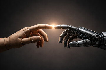 Naklejka premium robot and human hand