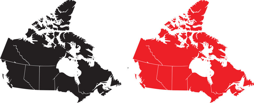 Canada Political Map with Provinces Black and Red Vector Illustration