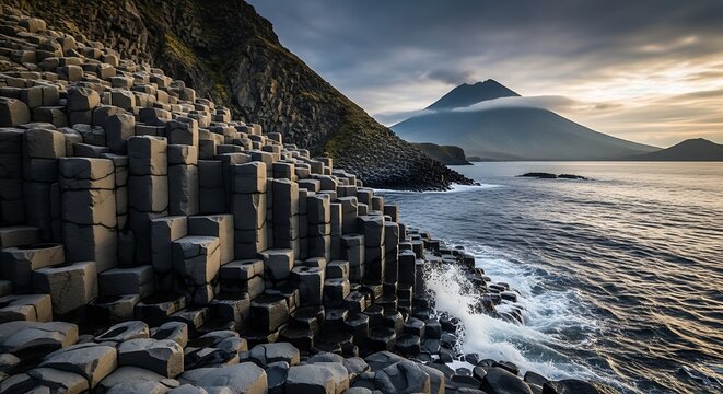 Hexagon Basalt Cliff Coast.