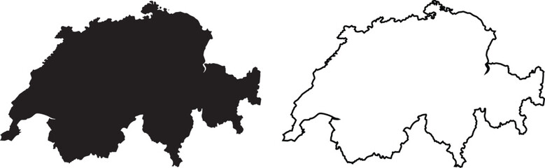 Fototapeta premium Switzerland Map Silhouette Black Shape with Outline Vector Illustration