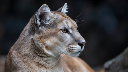 Obraz premium Cougar portrait close up of wild mountain lion with sharp eyes and soft fur