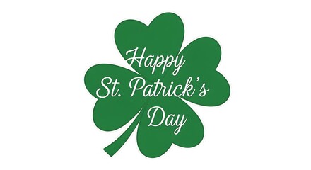 Fototapeta premium St. Patrick's Day green four-leaf clover, Happy St. Patrick's Day greeting on shamrock, lucky clover leaf icon for Irish holiday celebration