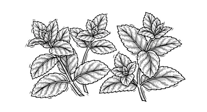 Hand drawn sketch of fresh mint leaves