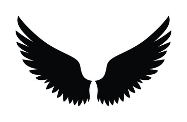 Obraz premium Symmetrical vector silhouette of outstretched wings with feathers against a clean
