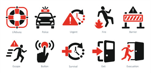 Fototapeta premium set of emergency icons as exit evacuation escape