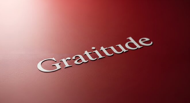 Gratitude word engraving on soft pink gradient background with elegant script typography