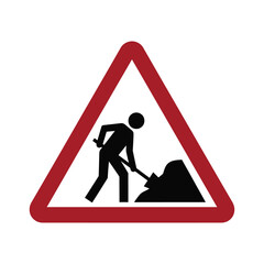 Vector of a road sign showing a worker shoveling materials with a red border