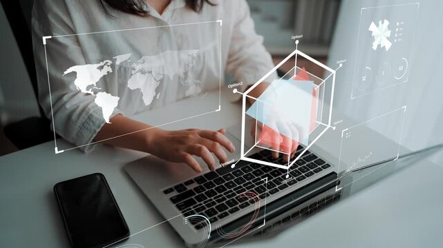 Modern workspace featuring a laptop with data visualization and analysis, showcasing technology in a professional and creative environment Gluon.