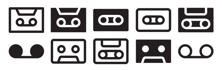 Obraz premium cassette icon set line and solid style for retro audio