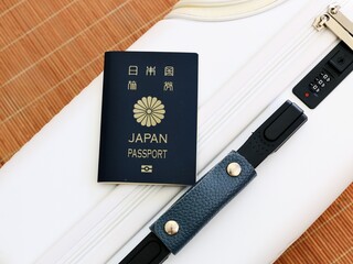 スーツケースとパスポート　海外旅行