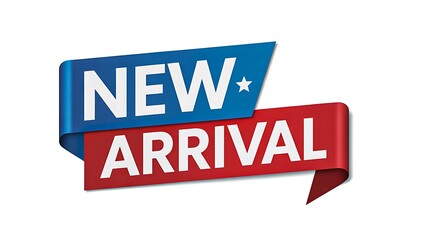 Fototapeta premium New arrival red and blue banner label for product promotion retail marketing announcement