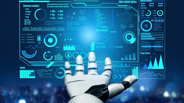 AI artificial intelligence drives data analytics with predictive models, smart dashboards, and virtual assistant insights for data-driven business decisions.
