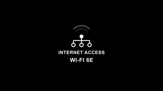 Wi- fi 6 e internet access symbol on black background with white text and wifi 6e wireless connectivity