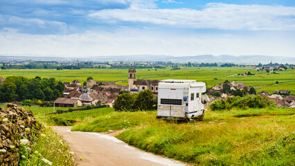 Naklejka premium Camper visit vineyard region, Burgundy in France.