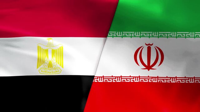 Egypt vs Iran flags flying together on a common background
