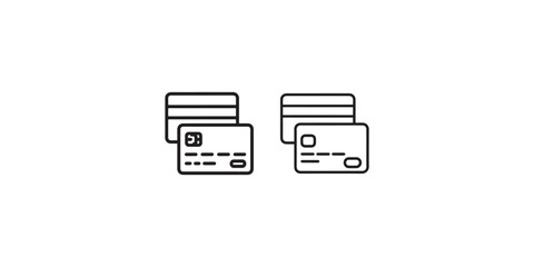 Obraz premium Set of credit card payment icons with multiple bank cards showing magnetic stripe and microchip details for financial transaction design elements simple