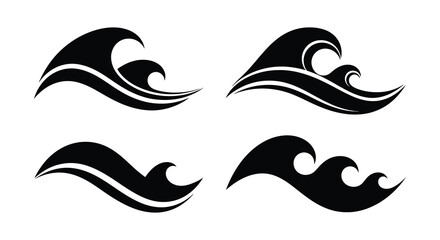 Four stylized black wave shapes create a dynamic ocean design a striking silhouette high quality professional © Kuntol02