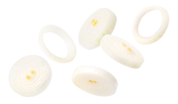 onion slices isolated on white background	
